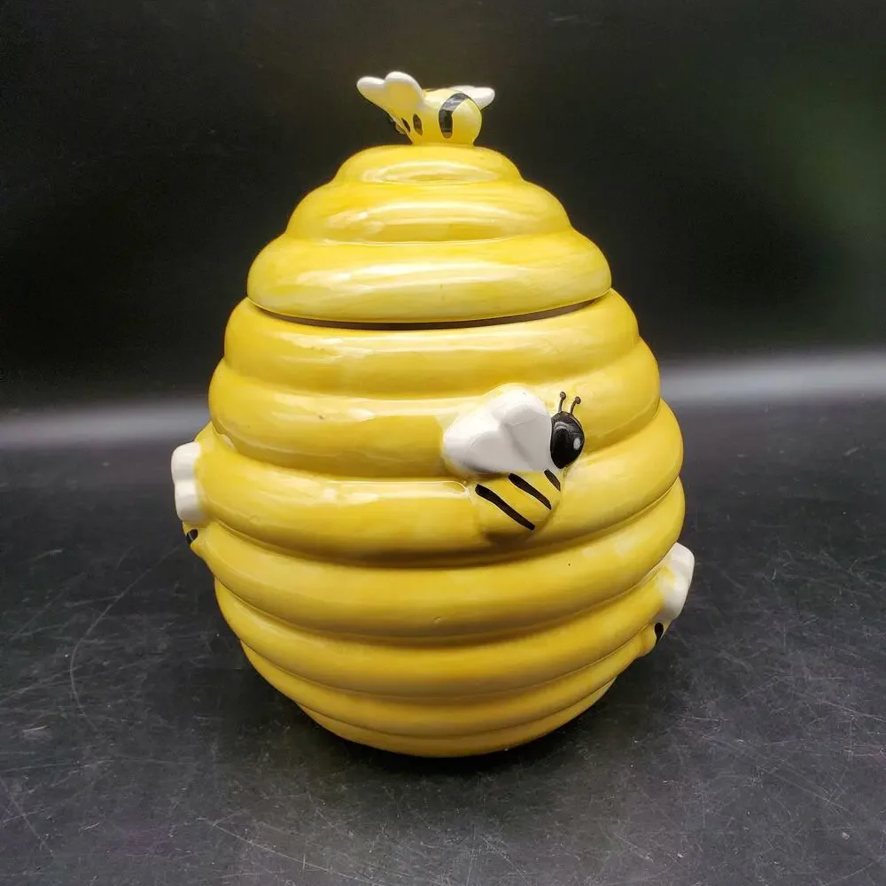 World Market Ceramic Beehive Cookie Jar Bee Honey Pot Canister Kitchen Decor